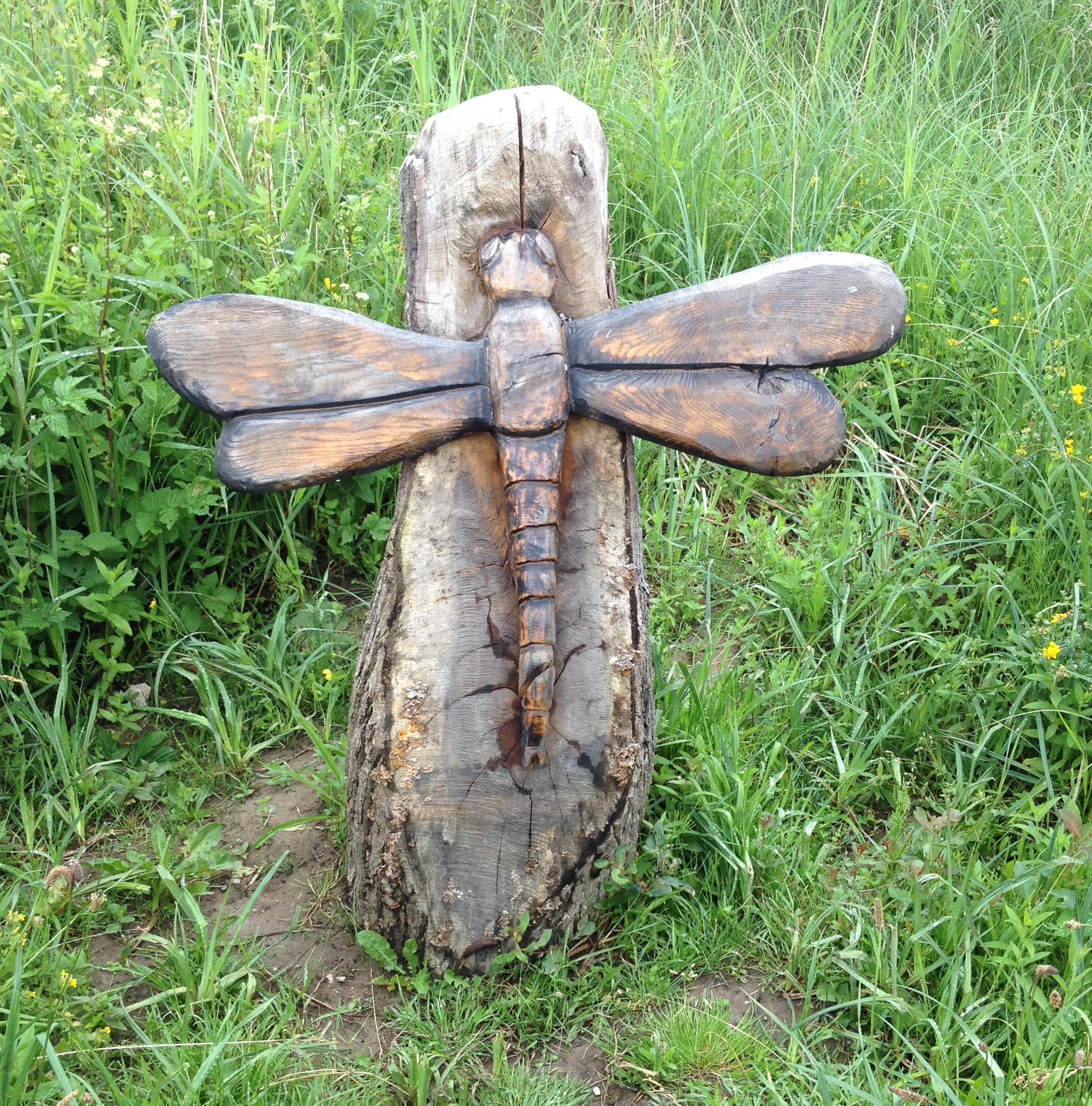 carved wooden dragonfly