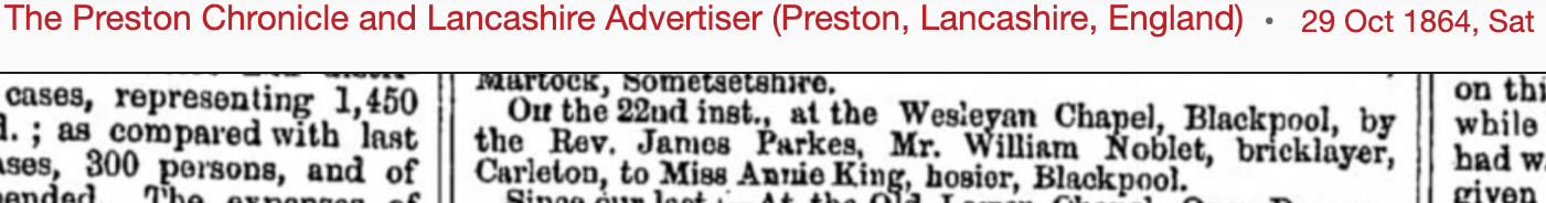 1864 newspaper cutting about Wesleyan marriages
