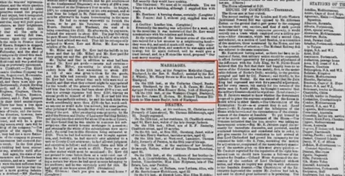 1879 newspaper cutting about Wesleyan marriages