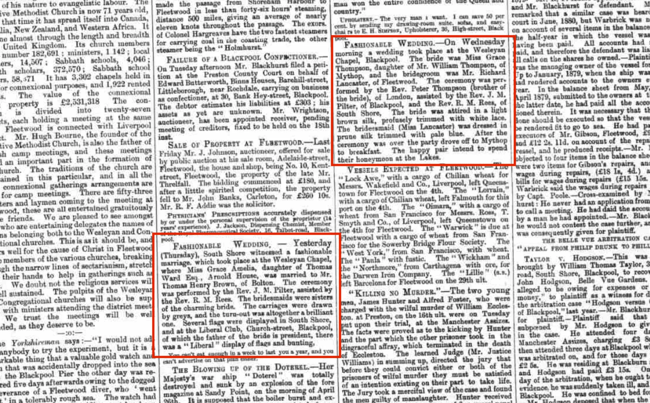 1881 newspaper cutting about Wesleyan marriages