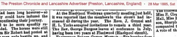 1885 newspaper cutting about a Wesleyan quarterly meeting