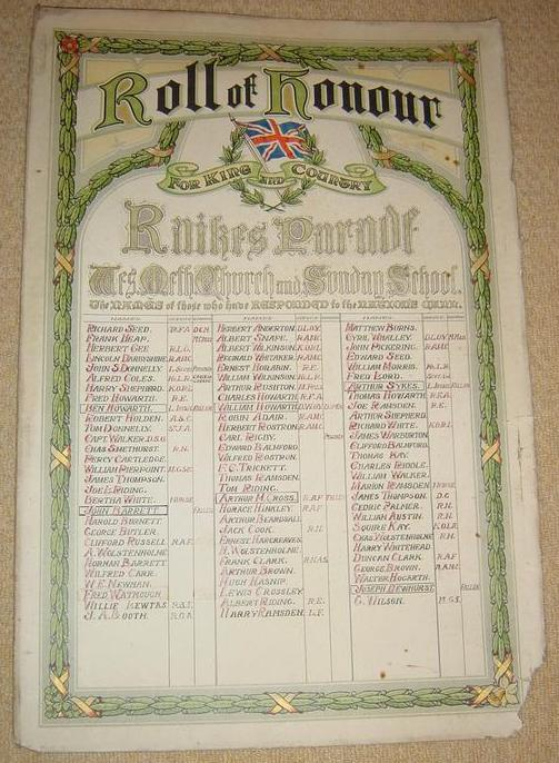 First World War unframed roll of honour